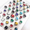 Vintage Multicolor Glass Gemstone Carved Flowers Ring For Men Women Tibetan Silver Jewelry