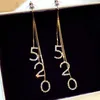 Wholesale- fashion luxury designer super glittering diamonds cute number long dangle stud earrings for woman girls