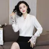 Women's Blouses & Shirts Korean Silk Women Satin Blouse Shirt Plus Size Elegant Woman Long Sleeve Embroidery Womens Tops And