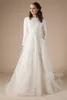 Skromne suknie ślubne ogrodowe z długimi rękawami A-line koralikowe koronkowe aplikacje Świątynia LDS Suknia ślubna Couture261k