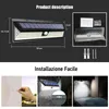 2020 Nuevo 118 LED Luz solar Lámpara solar al aire libre Sensor de movimiento Foco con energía solar 3 modos Luz solar de pared para decoración de jardín de calle