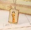 Fashion-Deer Giraffe Pendant Necklaces Double Sided Square Giraffe Long Sweater Chain Hand Drawing Deer Chain Christmas Gift