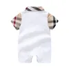 Kids designer kleding meisjes jongens Korte Mouw Plaid romper 100% katoen kinderkleding Baby baby baby meisje jongen kleding B02