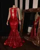 Красный блесток русалка выпускные платья 2022 кружева Смотреть через верхнюю африканскую черную девушку с длинным рукавом выпускные платья