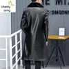 Motorcykel PU Läder Faux Fur Collar Mens Vinter Koreansk Långärmad Singel Breasted Slim Male Trench Coats Plus Storlek