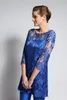 Blue Royal of the Bride Pant Suits Lace Long Sleeve Mother Gowns with Wrap Three Pieces Plus Size Wedding Guest Dress Mor