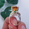 Mode- Big Golden Zirconia Sieraden Ring Luxe Verzilverd Dames Grote Sieraden Cocktail Ringen Party