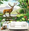 3d Home Wallpaper Beautiful Spring Forest Jungle Animals Elk Creek HD Digital Printing Moisture Wall paper