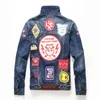 Klistermärken män klassisk denim jacka mode ny design roligt mönster med lappar ytterkläder rock vår höst vinter skateboard hip hop jackets