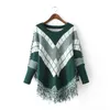 2019 Höst Kvinnor Tröja Batwing Knitwear Sleeve Tassel Hem Loose Pullover Blus oregelbundna Cloak Poncho Cape Stickning Tröjor