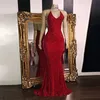 レアリイメージ赤ゴージャスキラキラスパンコールウエディングドレス2019人魚ハロターVネックセクシーなイブニングガウンスイープトレインロングパーティードレス高品質