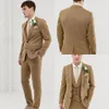 Khaki Groom Ślub Smokingi Dwa Przycisk Slim Fit Mens Spodnie Garnitury Włóż Designer Formalne Kurtki Blazer (Kurtka + Kamizelka + Spodnie)