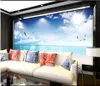 Individuelle Fototapete 3D Wandtapete für Wohnzimmer Blauer Himmel und weiße Wolke Strand Möwe Wand tv Hintergrund Wand Papier Seestück