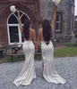 Sexig V Neck Ivory Bridesmaid Dresses Sweep Train Side Split Backless Wedding Guest Gowns Plus Storlek Formell Party Prom Evening Dresses BM1683