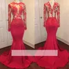 Red See Through Prom Dresses Sheer Long Sleeves Mermaid Evening Gowns 2019 Spring Summer Cocktail Party Dress Cheap Formal Wear