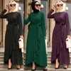 Moda irregular babados manga comprida muçulmano peignoir abayas vestidos muçulmanos Dubai peru islâmico abayas com cinto f1732