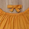 Toddler Baby Girls clothes Off Shoulder pullover short sleeve Tops solid Pants Bow Headband 3pc kids cotton lovely Outfits