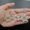 Fashion-Star of David pendant necklaces for men magen david real gold plated copper zircons luxury necklace Cuban chain diamonds jewelry