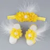 15421 Baby Sandals Feather Flower Shoes Cover Barefoot Foot Flower Ties Infant Girl Kids First Walker Shoes Headband Set Photography Props