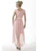 Pink Modest Bridesmaid Dresses Long With Short Sleeves Chiffon Short Front Back Country Bridesmaids Party Dresse