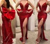 Red Mermaid Платья Выпускного Вечера С Сплит Съемный Лук Sexy Backless Блесток Вечернее Платье Женщины Элегантные Vestidos Cerimonia