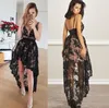 Black Lace Prom Dresses HI LO Vintage Formale Abendkleider V-Ausschnitt Zip Back Afrikanisches Mädchen Kleid