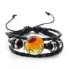 Zonnebloem tijd edelsteen lederen gevlochten armband zwarte multilayer gevlochten wax touw armband voor vrouwen man sieraden