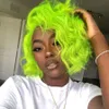 Hoge kwaliteit Groene simulatie menselijk haar bob pruik diepe golf korte Lace Front Pruiken Hittebestendige Vezel Haar voor Afro-Amerikaanse vrouwen