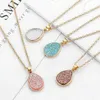 New Fashion Gold Teardrop Resin Druzy Necklace For Women Fashion Statement Stone Choker Necklace Pendant Jewelry GB1003