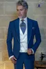 Royal Blue Groom Tuxedos Peak Lapel Groomsman Wedding 3 Piece Suit Popular Men Business Prom Party Jacket Blazer(Jacket+Pants+Tie+Vest) 262