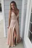 Crystal Beaded Prom Party Dresses Side Split Spaghetti V-Neck Backless Chiffon Lång Klänningar Kväll Wear Paolo Sebastian Vestido de Novia