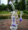 New Fab Egg Heady Glass Bong Double Recycler Oil Dab Rig Turbin Perc Vattenrör Rosa Lila Grön med Skål HR319