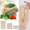 Bolsa de frutas vegetales de 3 tamaños, bolsa de almacenamiento Bolsas de productos reutilizables, Bolsas de malla de algodón 100% orgánico respetuosas con el medio ambiente, Cocina biodegradable DHL
