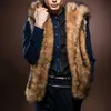 Kamizelki męskie zimowe męskie luksusowa kamizelka futra ciepłe kurtki bez rękawów płaszcze z kapturem w rozmiarze puszyste faux fur