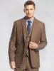 Höst vinter stil brun tweed brudgum tuxedos notch lapel två knapp populära män bröllopsklänning män 3 stycken kostym (jacka + byxor + slips + väst) 1000