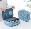 5 pièces femmes plume impression florale sac cosmétique organisateur étanche grande capacité crochet sac de voyage suspendu trousse de toilette