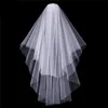 Cheap Exquisite Short Bridal Veil Netting Two-Layer Short Wedding Veil With Comb Fingertip Length Handmade Noble White Ivory Headwear Tulle