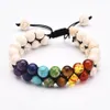 Coloré 8mm Naturel Pierre De Lave Turquoise 7 chakra multicouche Bracelet Double Couches Réglable braclets pour femmes hommes