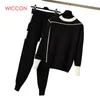 2019 Women Knitted Sweaters Pants 2pcs Track Suits Women Casual Knitted Trousers+Jumper Tops Clothing Sets Vestidos Female Wear