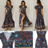 Retro Vintage Boho Damen Multi Color Flower Bedruckte Rüschen Süße stilvolle Kurzarm Mid Loose Long Show Wear Fashion dress280u