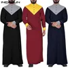 Ropa étnica Incerun Vintage Hombres Robas islámicas Musulmán Kaftan Manga larga Color-Block Soporte Collar Jubba Thobe S-5XL