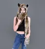 Faux Fur Kapelusze Cartoon Zwierząt Szalik Rękawiczki Projektant Skórzane Kapty Z Kapturem Fluffy Pluszowe Rękawiczki Zestaw Zima Earmuff Beanie Mitten Coaplay D6491