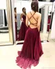 Seksi Ucuz Bordo Bir Çizgi Gelinlik Modelleri Spagetti Sapanlar Backless Kat Uzunluk Pleats Örgün Elbise Abiye giyim Vestidos de Noiva Ogstuff