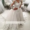 Sexy elegante witte trouwjurken met afneembare trein kant appliques lange mouw vintage bruidsjurken plus size vestido de novia