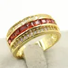 Finger ring for Men Vintage Fashion Jewelry 10KT Gold Fill Princess Cut Red Garnet Gemstones Party Wedding Band Ring for Men Gift Size 8-12