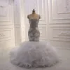 Mermaid Wedding Beading Dresses Sexy Spaghetti Neck Tiered Skirts Bridal Gowns Plus Size Robe De Soiree