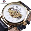 Forsining Classic Creative Skeleton Design Golden Case Transparent Open Work Men Watch Top Brand Luxury Mechanical Wristwatch287S