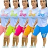 Yaz Kadın Spor T-Shirt Şort Kıyafetler 2 Parça Set O-Boyun Mektup Baskı Kısa Kollu Eşofman Rahat Spor Takım Elbise Streetwear Giyim Klw4027