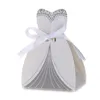 12 sztuk Papier Cukierki Prezent Torba Pokrowiec Wedding Party Favor White Wstążka Dress Design-Abux