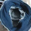 Japansk stil kvinnor män tvättade denim hinklatt vintage nödställda fransar tofsar grim solskyddsmedel fällbar fiskare cap2090789